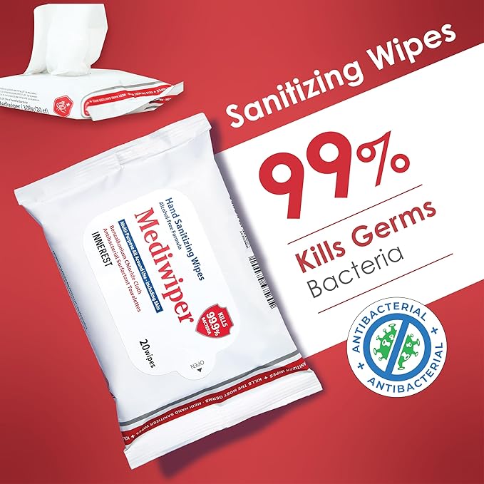 MEDIWIPER 80ct Alcohol-Free Hand Sanitizing Wipes Unscnted Antibacterial Wet Wipe, Hand Sanitizer (160 Wipes (80 * 2))