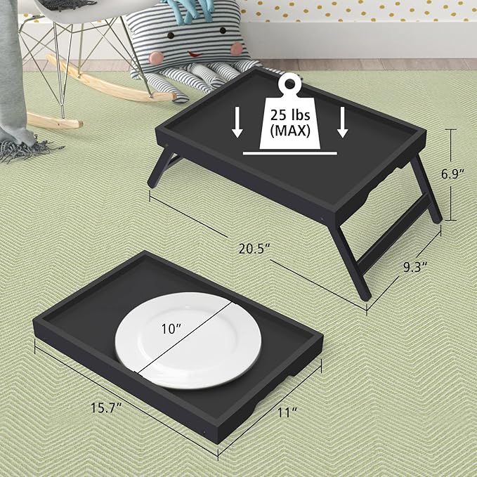 Artmeer Bed Tray Table with Folding Legs,Bamboo Breakfast in Bed for TV Table, Laptop Computer Tray,Eating,Snack Tray(Black)