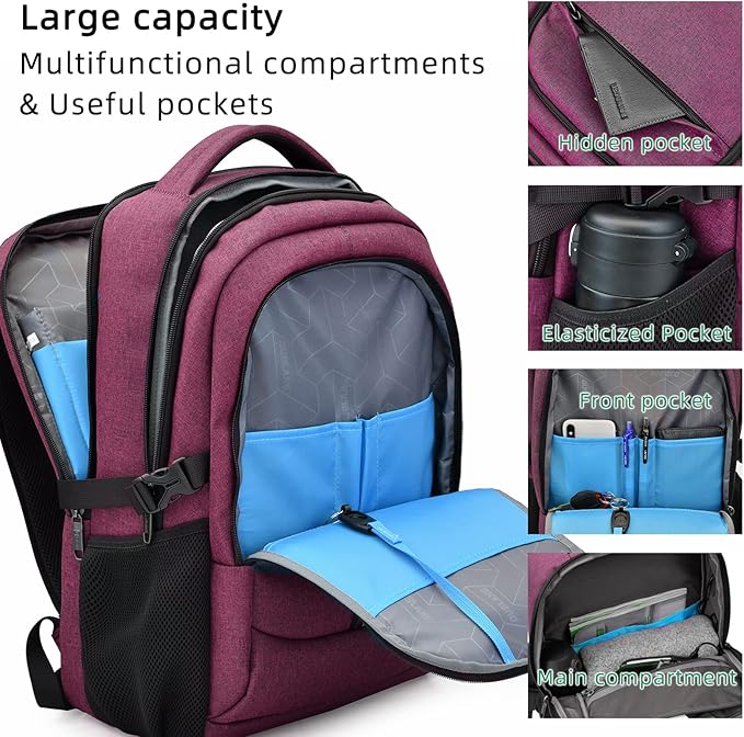 DUSLANG 17 Inch Laptop Backpack for Travel Water Resistant College Backpack for Women Laptop Bag with USB Charging Port Work Backpack,Rose