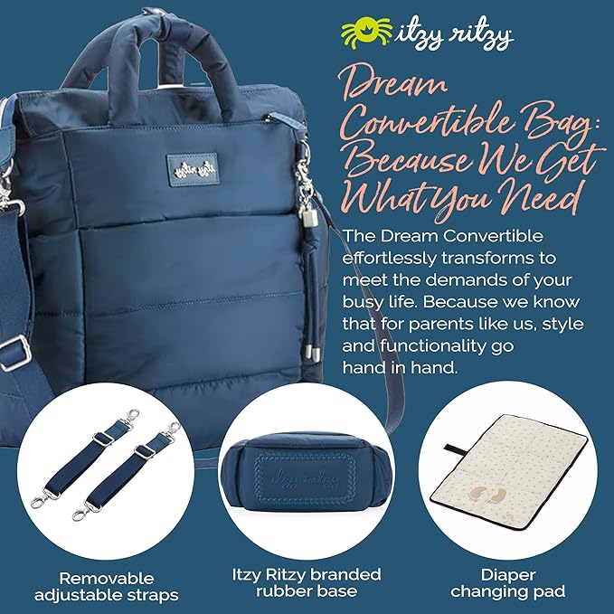 Itzy Ritzy Dream Convertible Diaper Bag Tote Backpack - Baby Diaper Bag with 14 Pockets, Changing Pad (Sapphire Starlight)