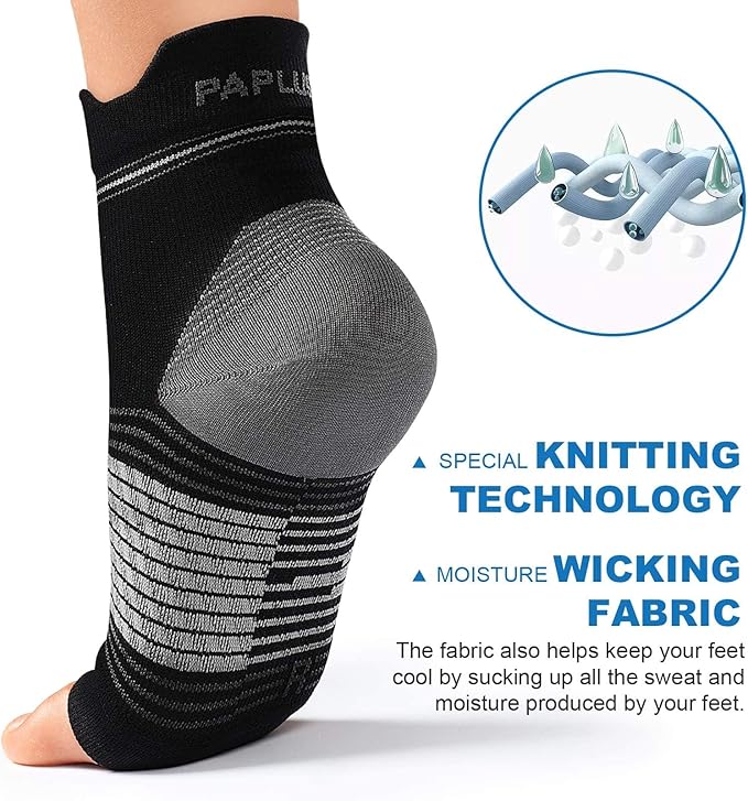 Plantar Fasciitis Sock (6 Pairs) for Men and Women, Compression Foot Sleeves with Arch and Ankle Support (Black, Gray, White, Medium)