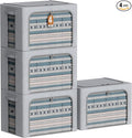 4 Pack Clothes Storage Bins with Metal Frame - Linen Fabric Foldable Stackable Container Organizer Set with Clear Window & Carry Handles & Zippers (Light Grey, 23.6"x16.5"x15.7")