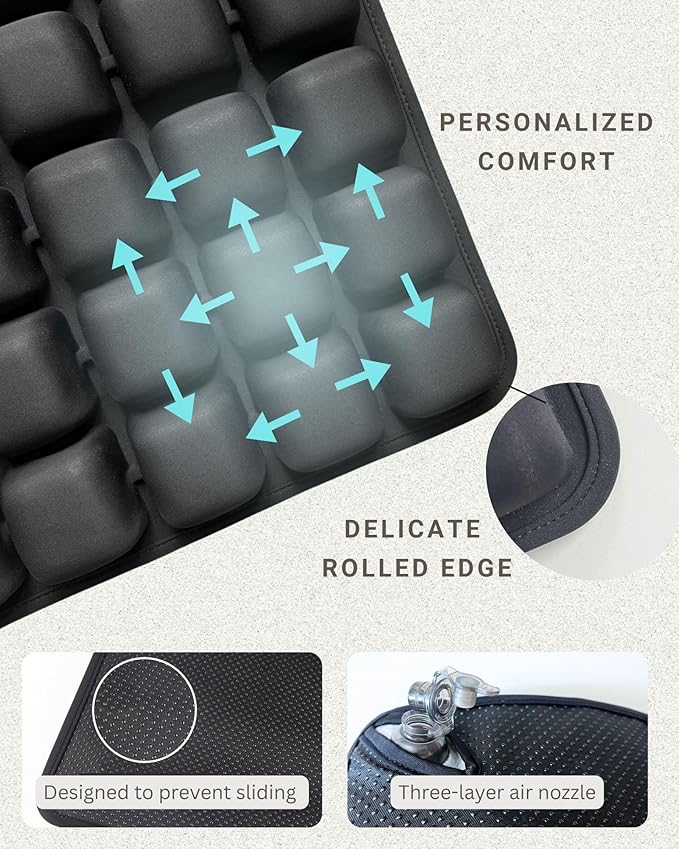 56 Air Cells Travel Cushion, 3D Inflatable Seat for Airplane, Car, Office Chair & Wheelchair, Portable & Comfortable Air Cushion for Long Flights, Driving & Sitting