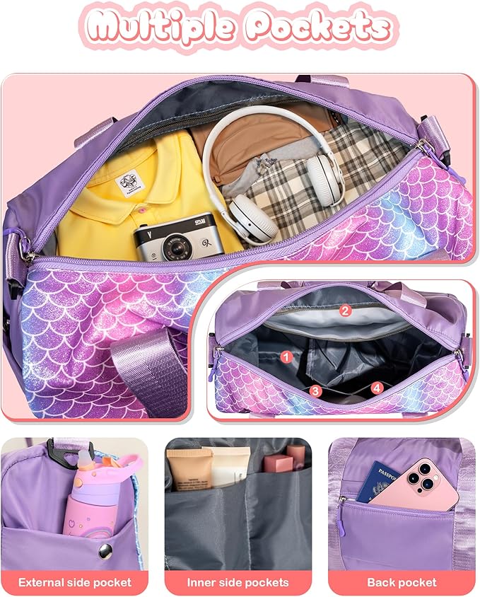 Gift Ideas for Kids Girls-Girl Gym Bag with Shoe Compartment, Kid Personalized Weekender Overnight Bags, Initial Travel Tote with Makeup Pouch, Graduation Gifts Granddaughter (Letter N)