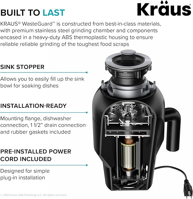KRAUS Bellucci Workstation 32 in. Undermount Granite Composite Single Bowl Kitchen Sink in White with Accessories with WasteGuard™ Continuous Feed Garbage Disposal, KGUW1-33WH-100-75MB