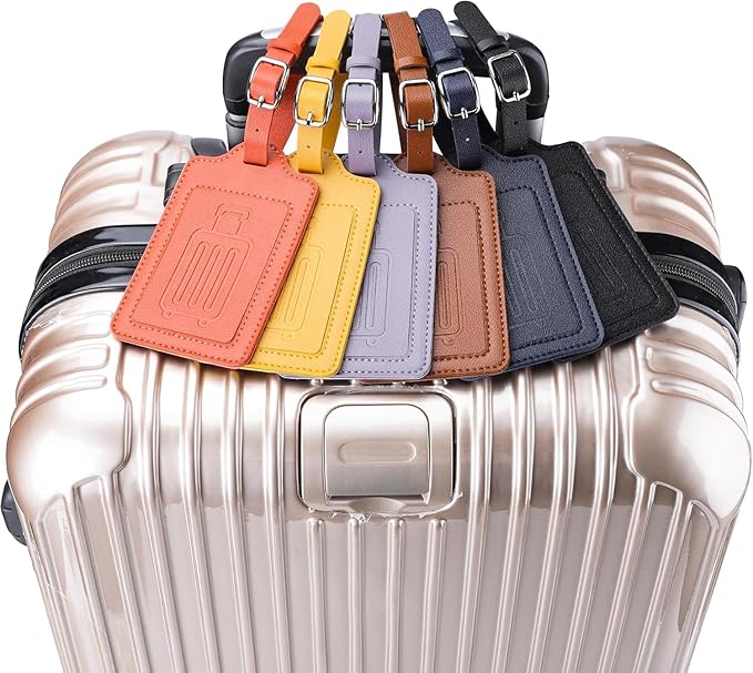 Teskyer Luggage Tags for Suitcases, TSA Approved with Privacy Protection Cover, Premium Faux Leather Bag Tags for Travel - 4 Pack, Orange