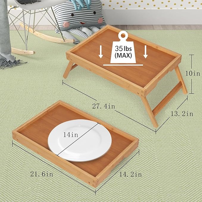 Artmeer Bed Tray Table with Folding Legs,Bamboo Breakfast in Bed for TV Table, Laptop Computer Tray,Eating,Snack Tray(Bamboo) Extra-Large Size
