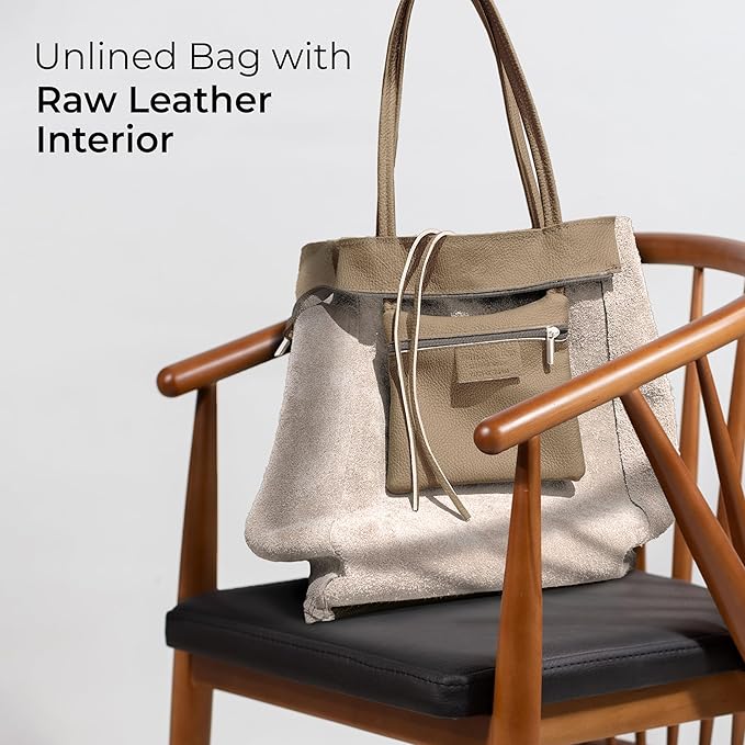 Italian Calf Leather Tote for Women with Zipper, Inner Pocket & Flat Base | Soft Unlined Shopper for Work & Travel