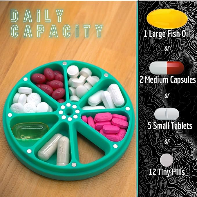 Travel RX Pill Case by Type Two Labs – Weekly 7 Day Pill Box, Compact Magnetic Organizer for Pills fits Purses or Pockets, Rugged Daily Caddy Holds Vitamins, Supplements and Medication. (White)