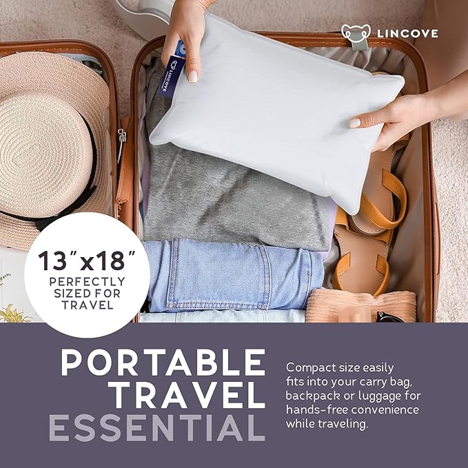 Lincove Microgel Travel Pillow - Global Recycled Standard Certified - Plush and Cozy Luxury Pillow to Support Head, Neck, While Sleeping on Airplanes, Cars, Hotels & Home - 12"x16"