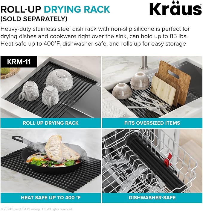 KRAUS Bellucci 28-inch Granite Workstation Drop In Top Mount Single Bowl Kitchen Sink in Metallic Black with Accessories, KGTW12-28MBL