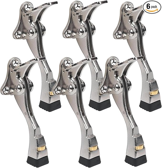 6 Packs Heavy Duty Kickdown Door Stopper, One Touch Adjustable Kickdown Door Stop for Heavy Doors, 4 in Metal Door Kickstand with Rubber Tip & Wall Protectors for Wide Doors