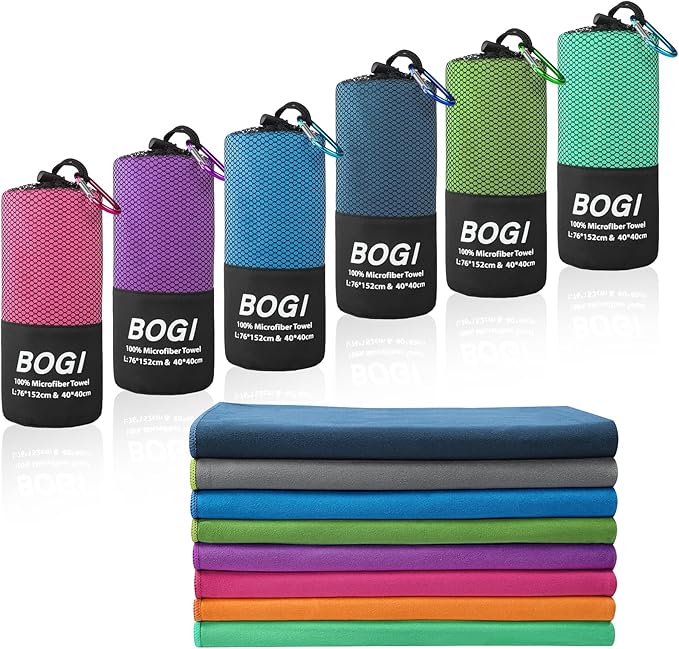 BOGI Microfiber Travel Sports Towel-Quick Dry Towel, Soft Lightweight Microfiber Camping Towel Absorbent Compact Travel Towel for Camping Gym Yoga Swimming Backpacking (XL:72''x32''+16''x16''-Blue)
