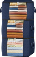 Fab totes 24 Gallons Clothes Storage, Foldable Thick Fabric Blanket Storage Bags, Containers for Organizing Bedroom, Closet, Clothing, Comforter, Organization with Handle (3 Pack,Blue)