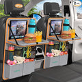 Car Backseat Organizer with Tablet Holder,11 Storage Pockets with Foldable Food Tray, Protector Kick Mats for Kids, Travel Accessories Organizer (Orange, 2Pack)
