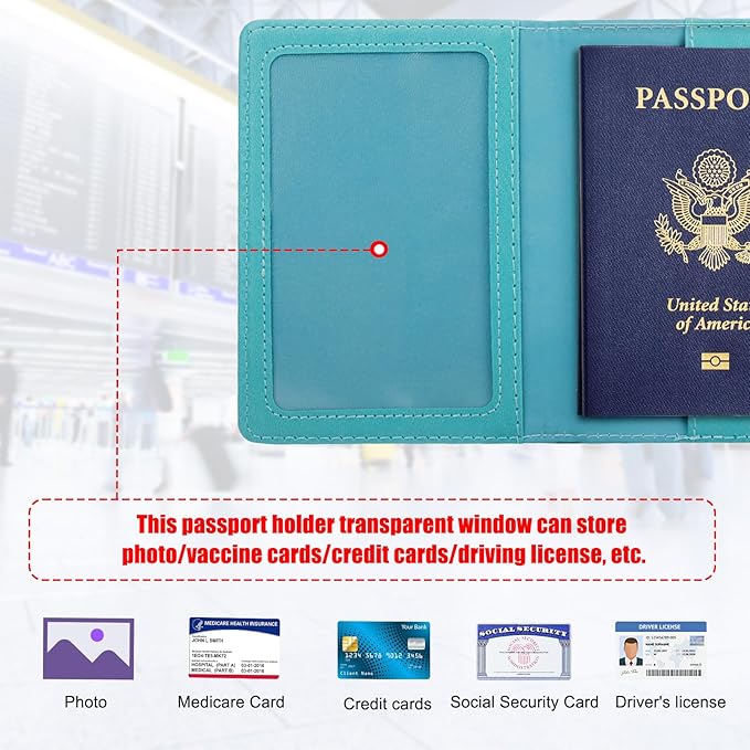 TIGARI Passport Holder for Travel Women Men, PU Leather Passport Wallet Cover Case Sleeve, Waterproof Protected Document Organizer, Family Vacation Plane Cruise Travel Essentials-Teal