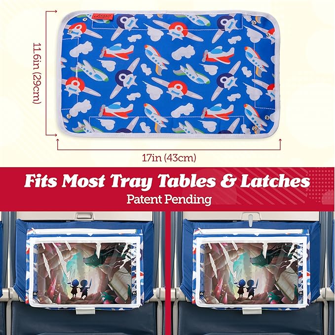 Lusso Gear Toddler Airplane Tray Table Cover - Unicorn Print, Textile, Rectangular - Foldable Tray With Pockets for Plane Toys & Snacks, Ideal for Plane Activities