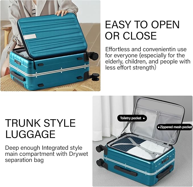 Hanke 26 Inch Large Luggage Suitcase Top Opening Aluminum Frame Tsa Luggage Hard Shell Suitcases with Wheels for Travel Woman Men, Caribbean Blue
