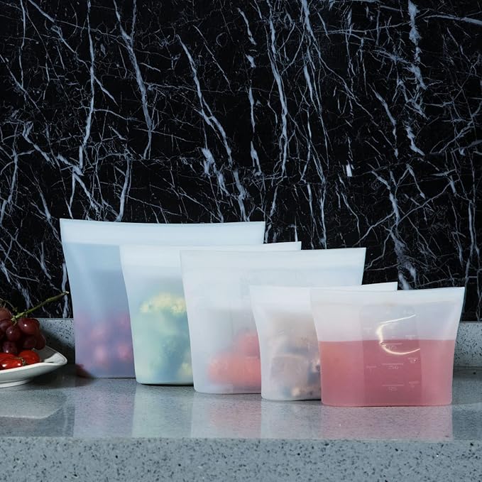 Reusable Silicone Food Storage Bag, for Microwave, Oven, Fridge, Freezer & Sous Vide Zip Sealed Containers (2 Middle size 32oz 1000ml)…