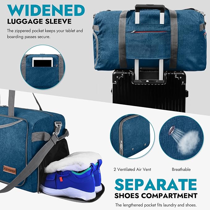 Canway 115L Travel Duffel Bag, Foldable Weekender Bag with Shoes Compartment for Men Women Water-proof & Tear Resistant