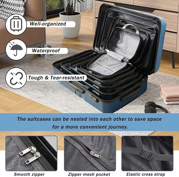 Merax 28 Inch Luggage Hardshell ABS Large Suitcase with Spinner Wheels Lightweight Durable Travel Checked Luggage for Road Trips Ink Blue
