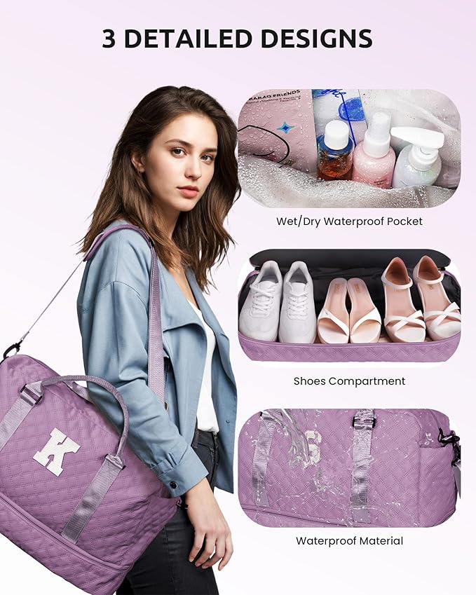 Gifts for Teen Girl-Initial Duffle Bag with Shoe Compartment, Personalized Weekender Bag, Monogram Overnight Bag, Travel Bag with Makeup Bag，Birthday Gift Birthday Gifts for Sister (Letter H)