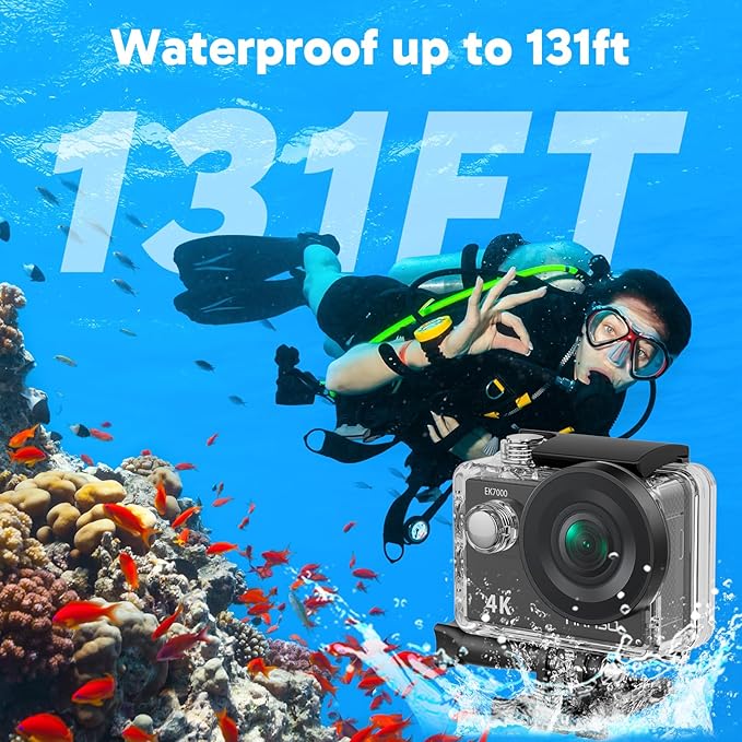 AKASO EK7000 4K30fps Action Camera with EIS Ultra HD 20MP 131ft Waterproof Underwater Camera with 4X Zoom Remote Control with Accessories Kit