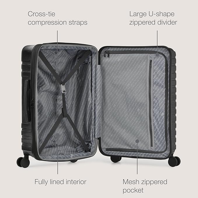 U.S. Traveler Boren Polycarbonate Hardside Rugged Travel Suitcase Luggage with 8 Spinner Wheels, Aluminum Handle, Black, Checked-Large 30-Inch