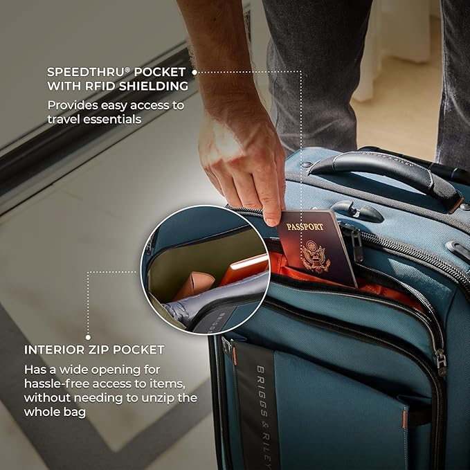 Briggs & Riley 26" Medium Expandable Spinner - Checked Luggage for Travel, Suitcases with Wheels, Softside Rolling Bag for Men & Women - ZDX Collection, Hunter