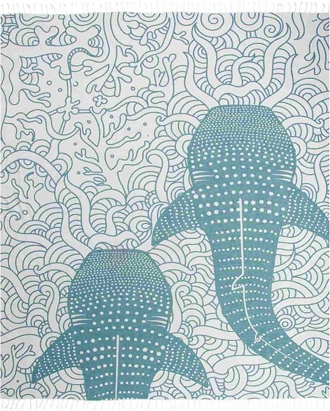 Sand Cloud Large Turkish Beach Towel - Sand Free - 100% Organic Turkish Cotton Yarn - Quick Dry Towel for Beach, Picnic, Blanket or Bath - As Seen on Shark Tank - Marine Life (Whale Shark Turquoise)