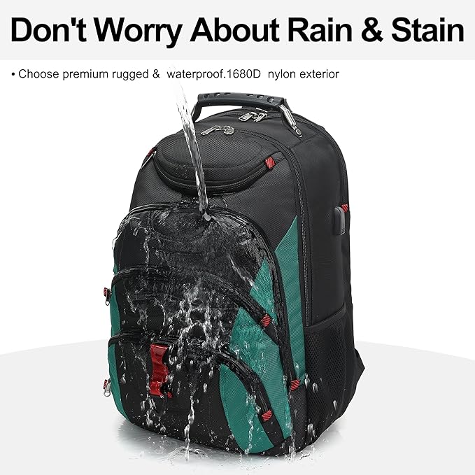 Boavan Laptop Backpack for men, 17.3 inch Laptop Bag with USB Port, Waterproof Travel Work Backpack Purse, Anti-Theft Teacher Nurse Doctor Casual Bookbags Office Business backpack，Black&Deep Juniper