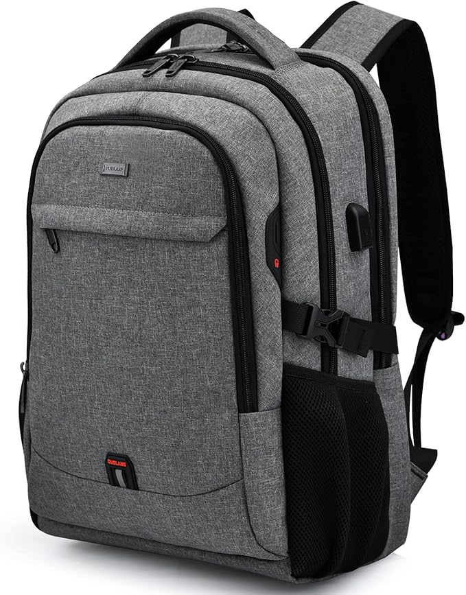 DUSLANG 17 Inch Travel Laptop Backpack Water Resistant College Backpack for Men Laptop Bag with USB Charging Port,Light Grey