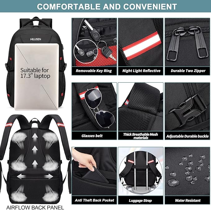 Lunch Bag Backpack, Insulated Cooler Lunch Box Backpack, Extra Large 17inch Travel Laptop Backpack 50L with USB Charging Port, Water Resistant Big work Backpack for Men Women , Grey