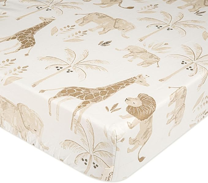 Crane Baby Safari Nursery Decor Crib Sheet, 100% Cotton Fitted Sheet for Standard Mattress 28in X 52in, Breathable Toddler Bed Sheet for Boys and Girls