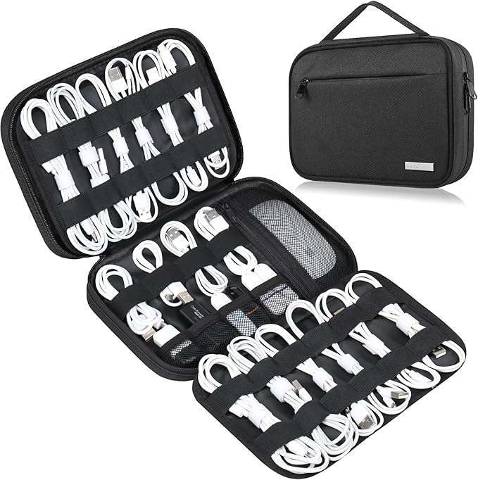 Lacdo Cord Organizer Travel, Cable Organizer Bag Case, Portable Electronics Organizer Travel Case, 6 Layer Large Capacity Charging Cords Storage organizer for Cables, SD Card, Travel Essentials, Black