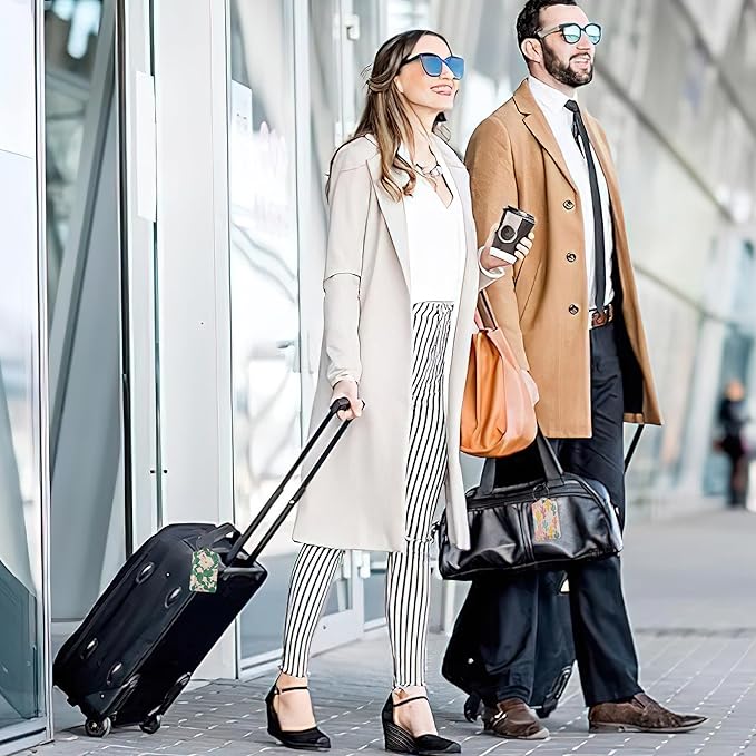 Luggage Tags for Suitcase,Watercolor Cactus Flowers Luggage Tags of Set 2 Leather Identifiers Privacy Cover with Stainless Steel Loop for Women Men Travel Bag Suitcase