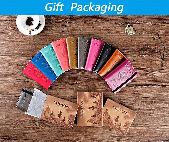 Passport Holder Cover Wallet Travel Essentials RFID Blocking Leather Card Case International Must Haves Travel Accessories for Women Men(101#Blue)