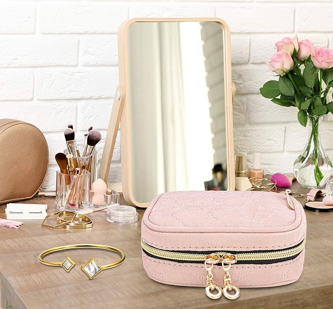 Teamoy Mini Jewelry Travel Case, Storage Organizer Bag for Earrings, Necklace, Rings, Misty Rose