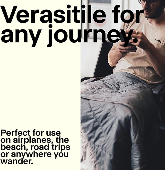 Gravel Layover Travel Blanket – Lightweight, Compact, and Warm with Carry Pouch (Gray)
