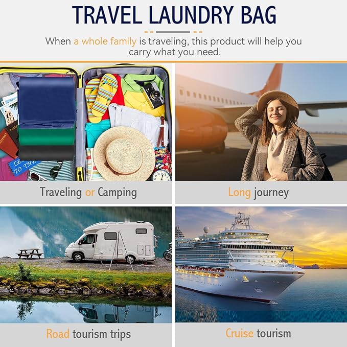 Extra Large Heavy Duty Laundry Bag - 28" x 40", Travel Laundry Bag for Dirty Clothes, Camping & Travel (Navy)