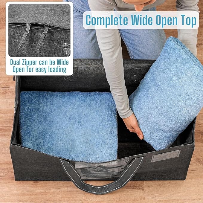 VENO 4 Pack Moving Bags, Comforter and Blanket Storage Bags for Closet, Moving Boxes, Boxes with Lids Alternative, College Dorm Packing Supplies, Foldable Heavy-Duty Tote with Window (Gray, 4 Pack)