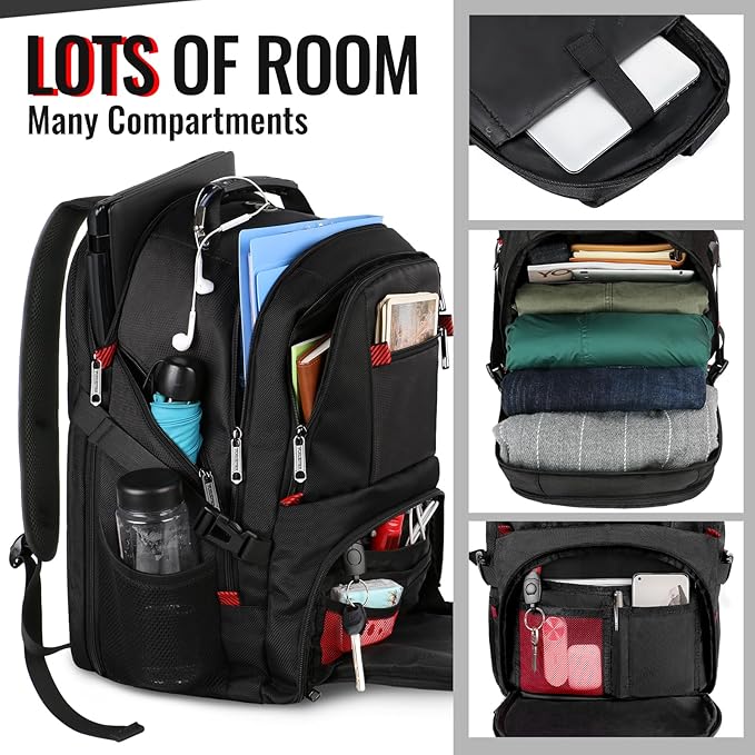 YOREPEK 18.4 Laptop Large Backpacks Fit Most 18 Inch Laptop with USB Charger Port,TSA Friendly Flight Approved Weekend Carry on Backpack with Luggage Strap for Men and Women, Black