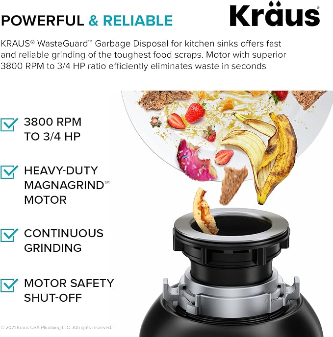 KRAUS Standart PRO™ 32-inch 16 Gauge Undermount 60/40 Double Bowl Stainless Steel Kitchen Combo with WasteGuard™ Continuous Feed Garbage Disposal, KHU103-32-100-75MB