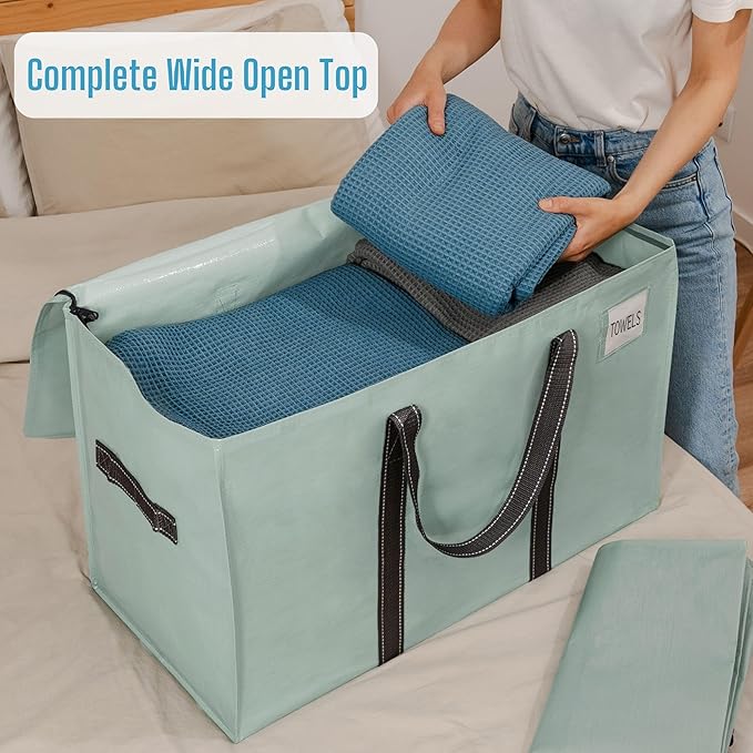 VENO 2 Pack Moving Bags, Heavy Duty, Moving Boxes Alternative, Packing Storage Supplies for Dorm Room Essentials with Zipper for Clothes, Extra Large Totes for Packaging (Shiny Light Green, 2 Pack)