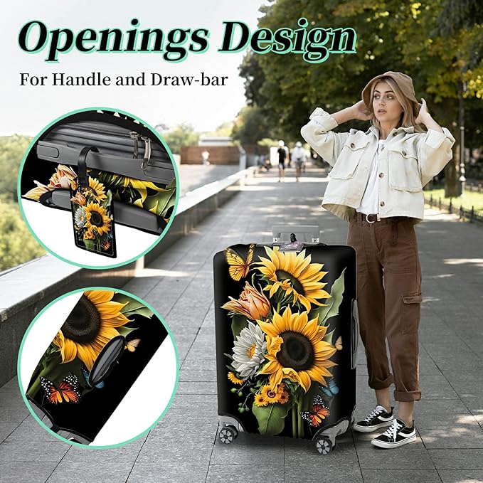 Suitcase Protector Plus 1 Luggage Tag, Sunflower Orchids Travel Suitcase Cover - XL, Dustproof, Anti-Scratch