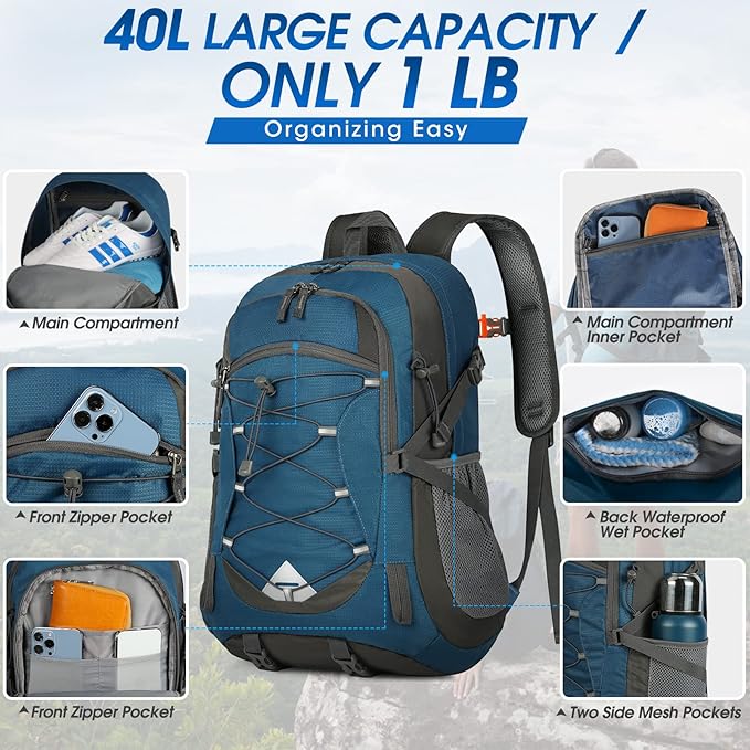 IGOLUMON Hiking Backpack 40L Packable Lightweight Camping Backpack Men Women Waterproof Hiking Daypack Outdoor Travel Daypack