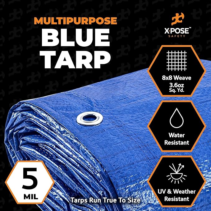 Better Blue Poly Tarp 30' x 60' - Multipurpose Protective Cover - Lightweight, Durable, Waterproof, Weather Proof - 5 Mil Thick Polyethylene - by Xpose Safety
