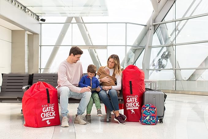 J.L. Childress Gate Check Bag for Umbrella Strollers - Travel Bag for Airplane, Fits Most Single Umbrella Baby Strollers, Airport Accessories for Gate Check, Flying Essentials - Red