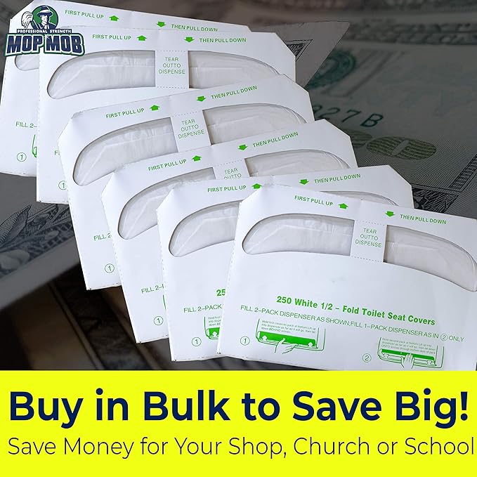 Biodegradable Half-Fold Toilet Seat Covers 500 Pk. Self-Flushing, Disposable Potty Papers Keep Toilets Clean and Family Healthy. Sanitary Paper Safety Covers for Commercial, Home, Travel and Kids Use