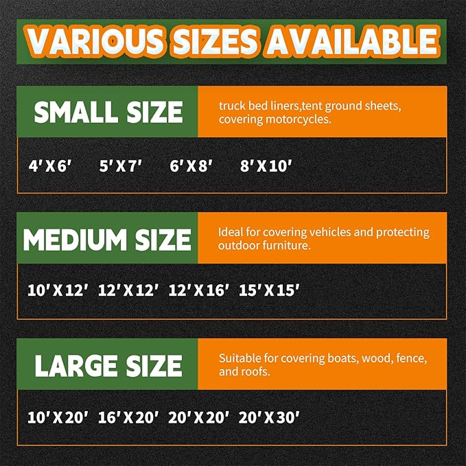 10x12 Feet Tarp Waterproof,9Mil Thick,Finished Size Tarps,UV Resistant,Durable,Multipurpose Poly Tarp Cover with Metal Grommets and Reinforced Edges,Green/Black by RAINDEWAY